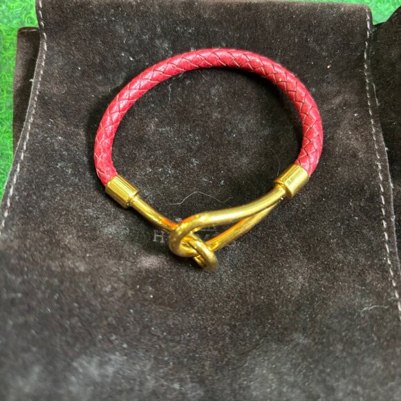 Hermes Woven Leather Choker and Bracelet Red and Gold - Picture 7 of 7